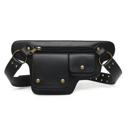 Retro PU Leather Waist Bag with Multi-Pocket Design