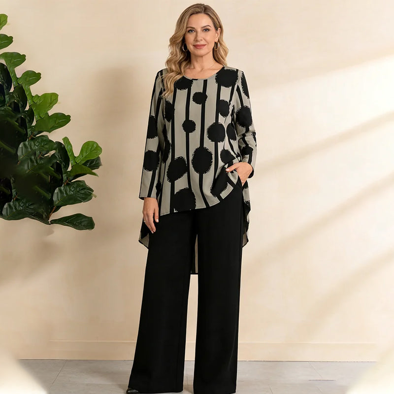 ⏳Limited-time 49% off⏰Women's Asymmetrical Print Top & Pants Set👚👖