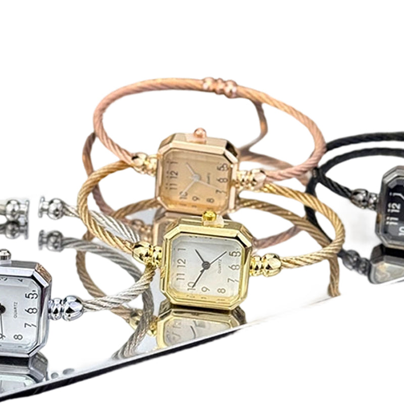 Chic Open-Cuff Bangle Watch with Square Dial