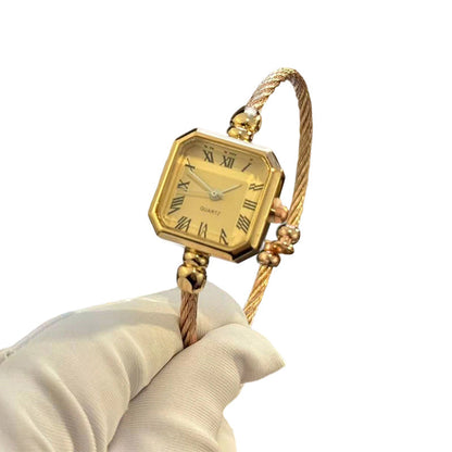 Chic Open-Cuff Bangle Watch with Square Dial