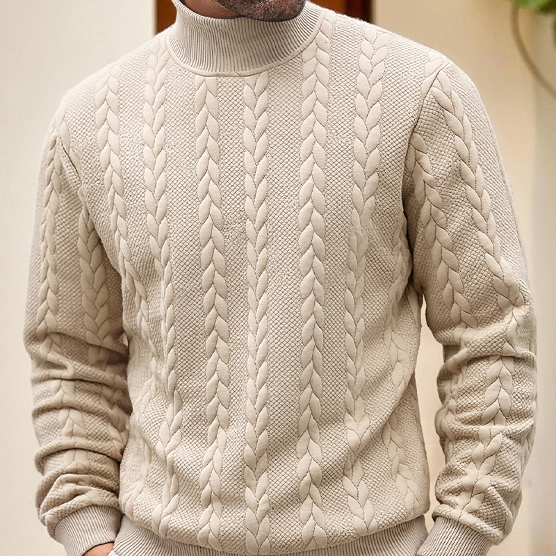 Men's Fashion Mock Neck Sweater with Cable Knit