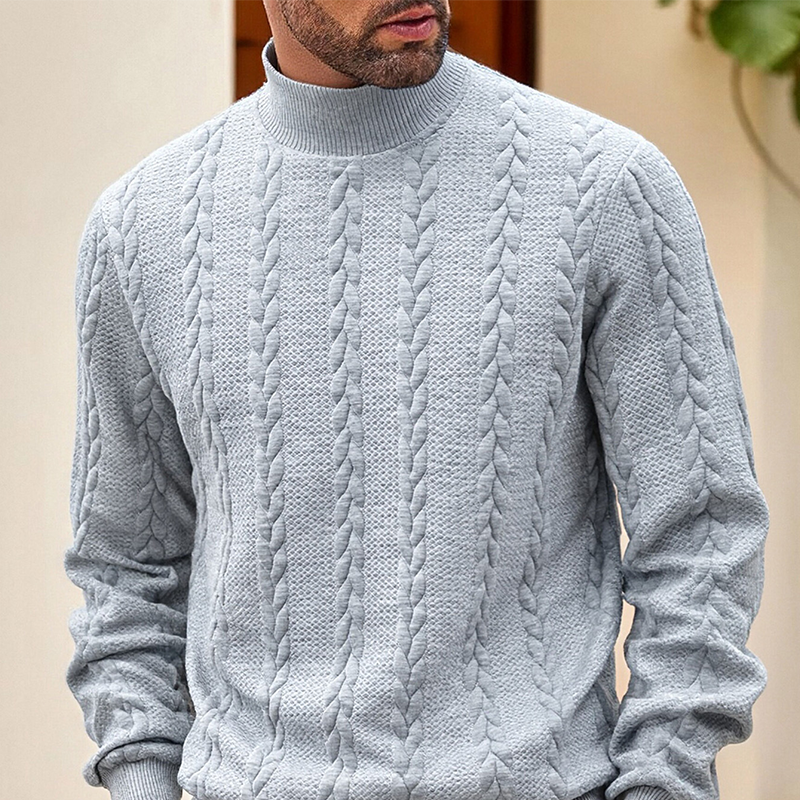 Men's Fashion Mock Neck Sweater with Cable Knit