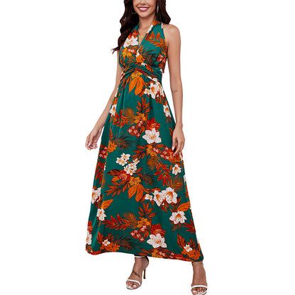 Women's Boho Floral Strap V Neck Halter Dress