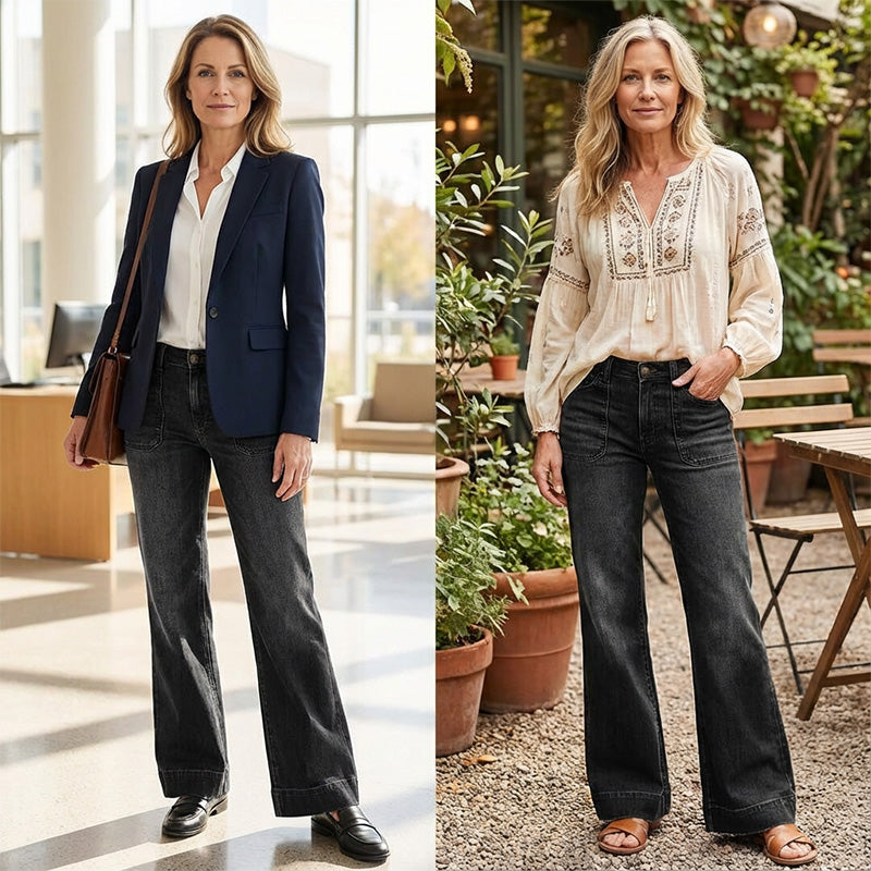 Women's Retro Flare Jeans with Pockets