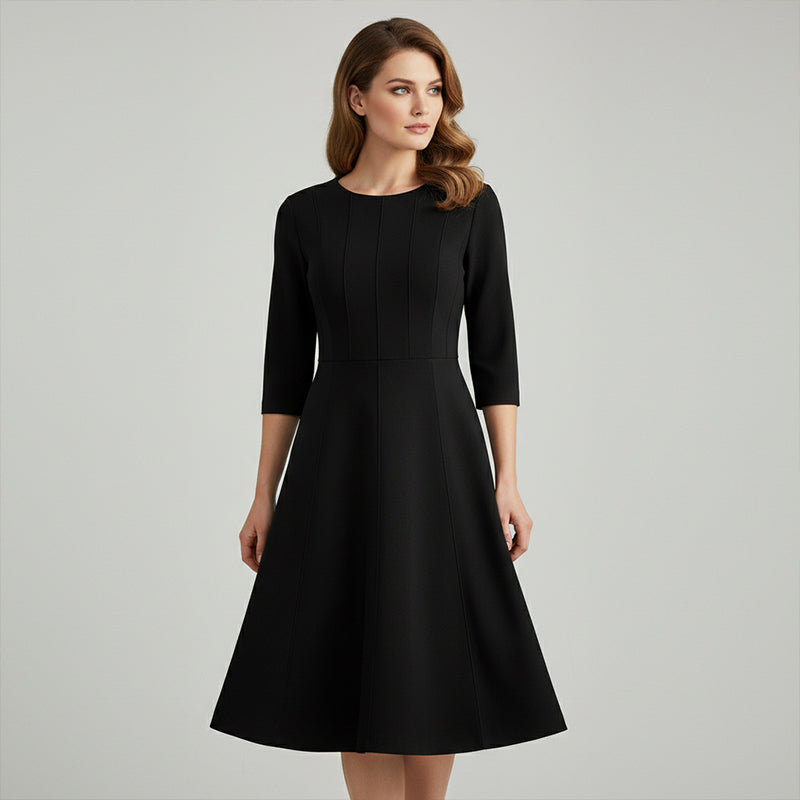 Elegant A-Line Knit Dress with Crew Neck