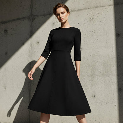 Elegant A-Line Knit Dress with Crew Neck