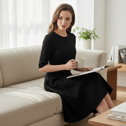 Elegant A-Line Knit Dress with Crew Neck