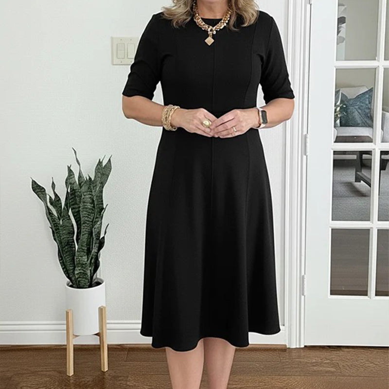 Elegant A-Line Knit Dress with Crew Neck