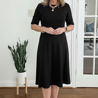 Elegant A-Line Knit Dress with Crew Neck