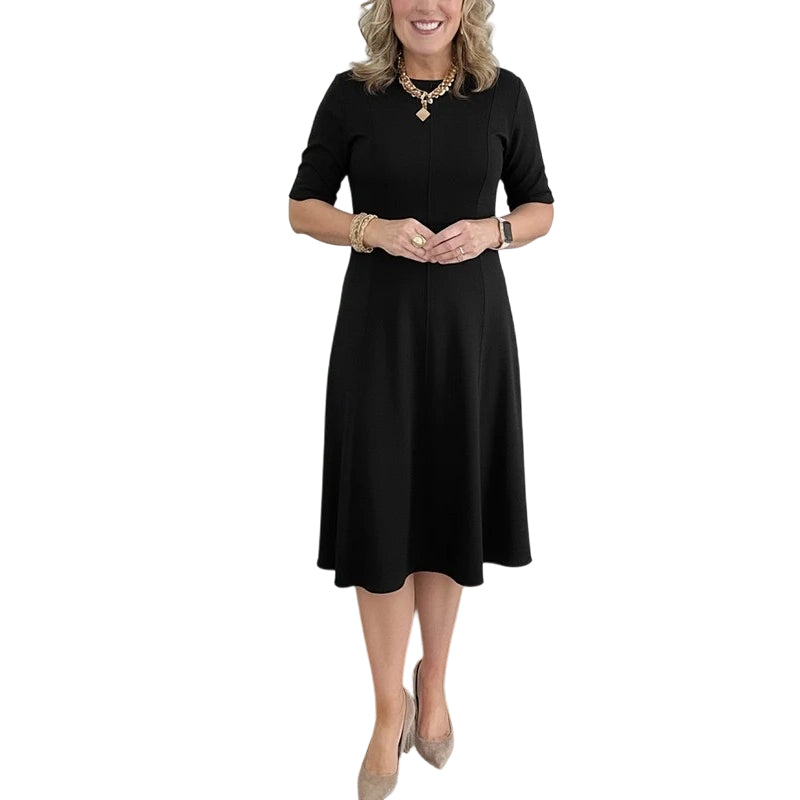 Elegant A-Line Knit Dress with Crew Neck