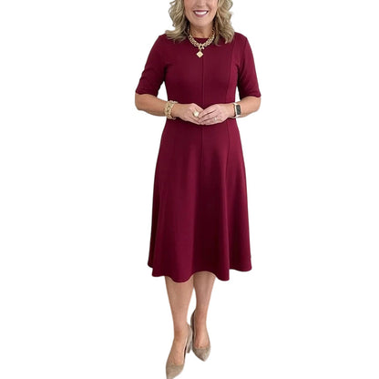 Elegant A-Line Knit Dress with Crew Neck