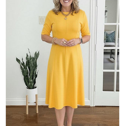 Elegant A-Line Knit Dress with Crew Neck