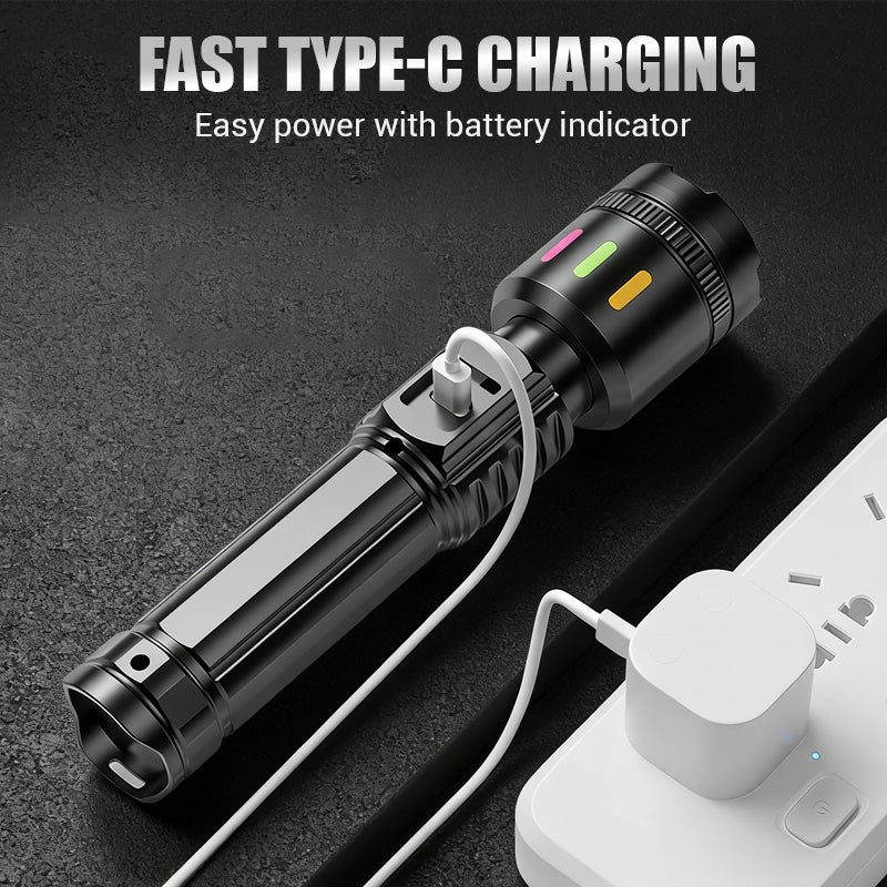 💎 49% OFF! 💎 Multifunctional Zoom LED Flashlight with Power Display – 500m Range, USB-C & 4 Lighting Modes