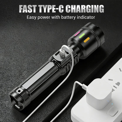 💎 49% OFF! 💎 Multifunctional Zoom LED Flashlight with Power Display – 500m Range, USB-C & 4 Lighting Modes