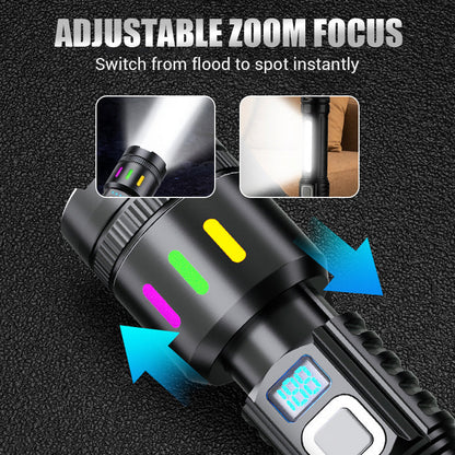💎 49% OFF! 💎 Multifunctional Zoom LED Flashlight with Power Display – 500m Range, USB-C & 4 Lighting Modes