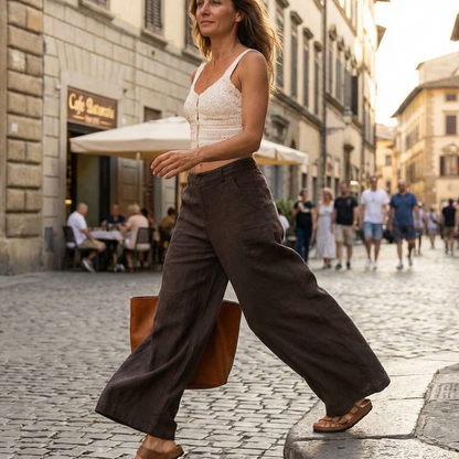 Women's Casual High-Waist Wide-Leg Trousers