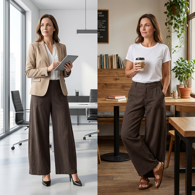 Women's Casual High-Waist Wide-Leg Trousers