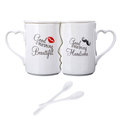 Romantic Heart Handle Kissing Mugs for Couples