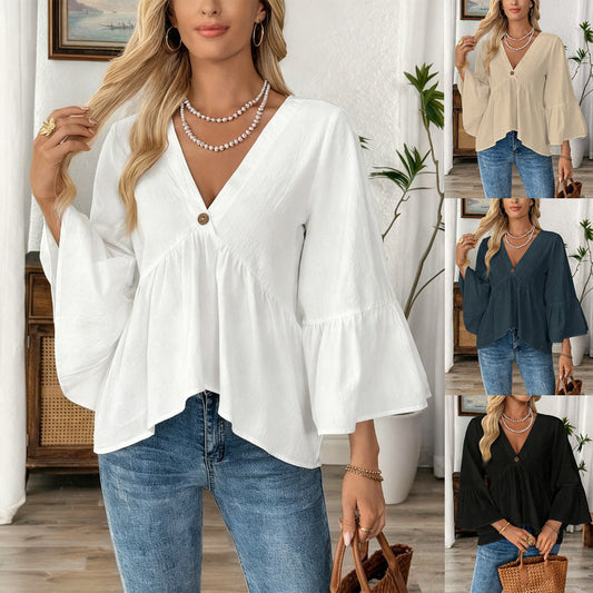 🔥Hot Sale Offers-Women's V-Neck Ruffle Sleeve Blouse