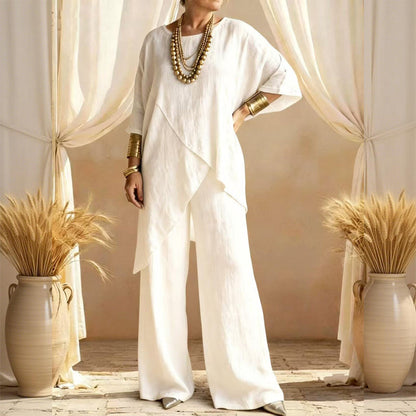 Women's Two-Piece Loose Fit Outfit with Asymmetrical Top