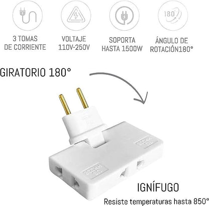 🎁 Hot off the shelves!——Rotating power strip adapter – one plug, three outlets. 180-degree extendable plug.