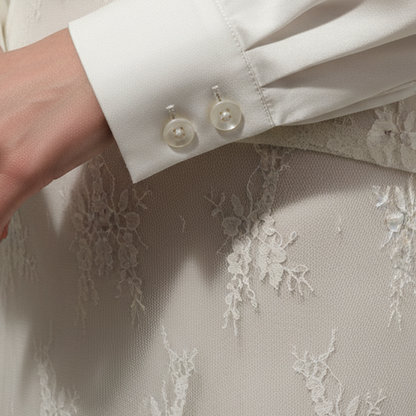 Women's Button-Down Top and Floral Lace Skirt Set