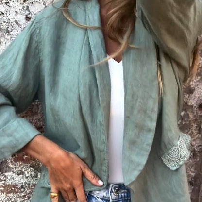 Women’s Cotton Linen Open Front Blazer