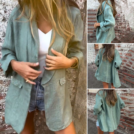 Women’s Cotton Linen Open Front Blazer