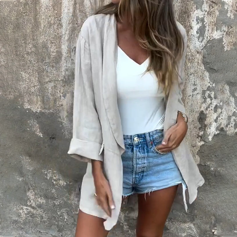 Women’s Cotton Linen Open Front Blazer