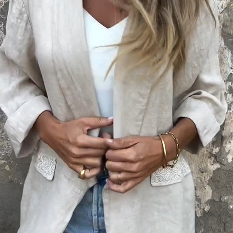 Women’s Cotton Linen Open Front Blazer