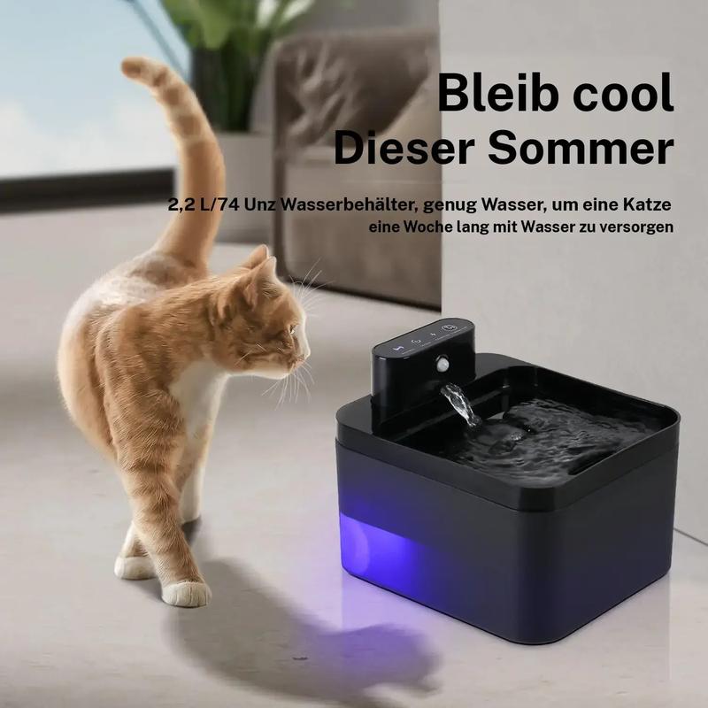 Automatic cat water fountain, 2.2 L, battery-operated pet fountain with motion sensor, cordless, silent design for dogs and cats