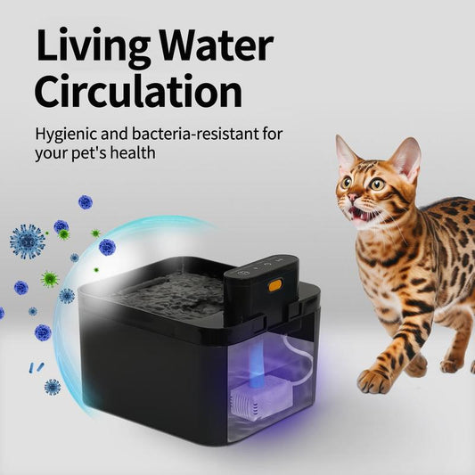 Automatic cat water fountain, 2.2 L, battery-operated pet fountain with motion sensor, cordless, silent design for dogs and cats