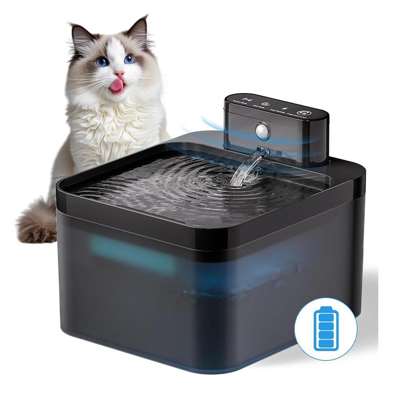 Automatic cat water fountain, 2.2 L, battery-operated pet fountain with motion sensor, cordless, silent design for dogs and cats