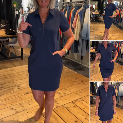 Women's Quarter-Zip Casual Mini Dress with Pockets