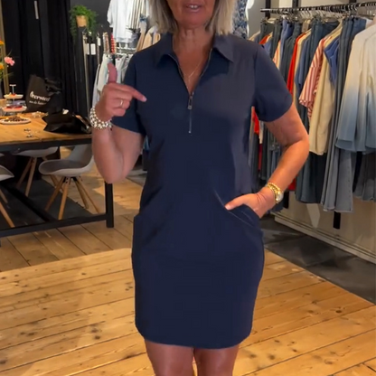 Women's Quarter-Zip Casual Mini Dress with Pockets