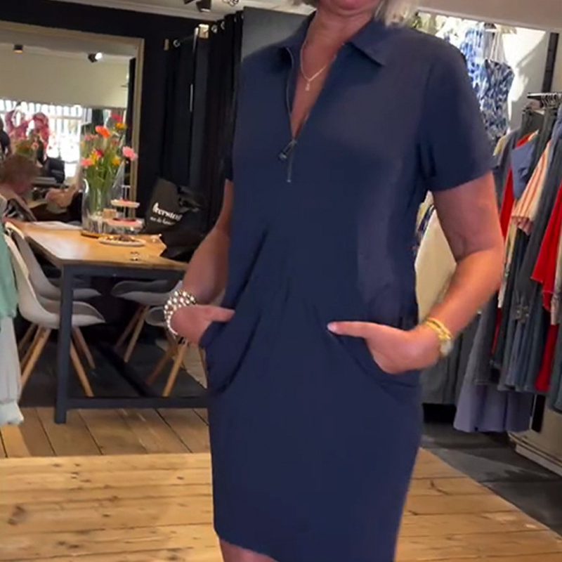 Women's Quarter-Zip Casual Mini Dress with Pockets