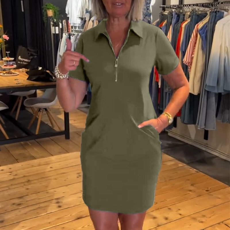 Women's Quarter-Zip Casual Mini Dress with Pockets