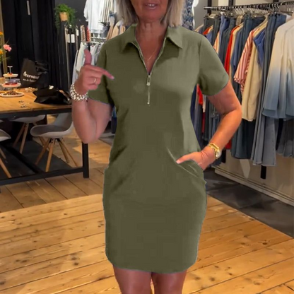 Women's Quarter-Zip Casual Mini Dress with Pockets