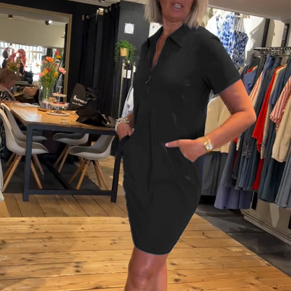 Women's Quarter-Zip Casual Mini Dress with Pockets