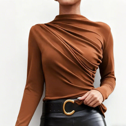 Women's Mock Neck Ruched Long Sleeve Top