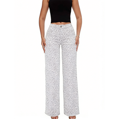 Women's Leopard Print High-Waist Wide-Leg Jeans