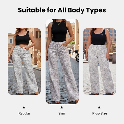 Women's Leopard Print High-Waist Wide-Leg Jeans