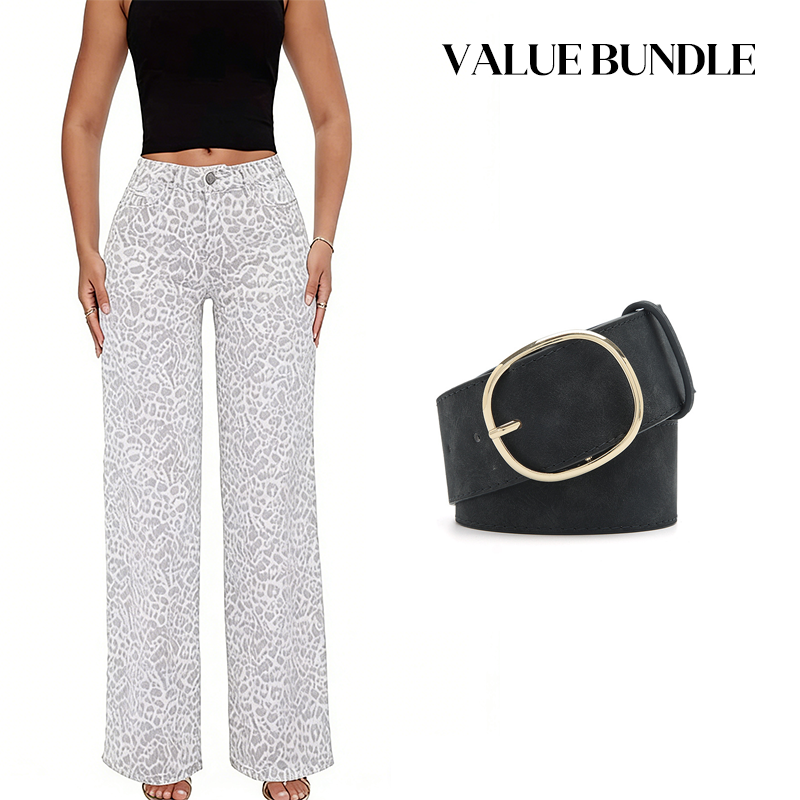 Women's Leopard Print High-Waist Wide-Leg Jeans