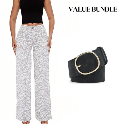 Women's Leopard Print High-Waist Wide-Leg Jeans
