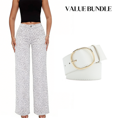 Women's Leopard Print High-Waist Wide-Leg Jeans