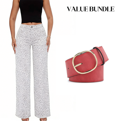 Women's Leopard Print High-Waist Wide-Leg Jeans