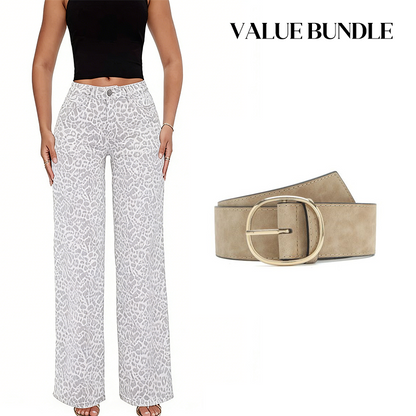 Women's Leopard Print High-Waist Wide-Leg Jeans
