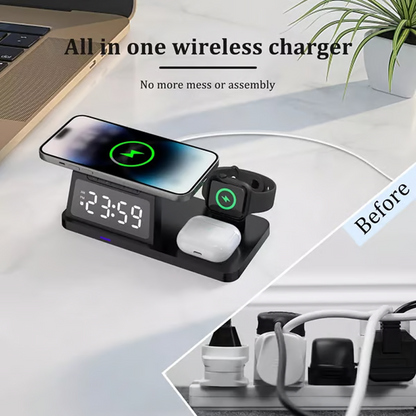 4-in-1 Fast-Charging Wireless Charging Station With Clock