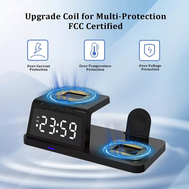4-in-1 Fast-Charging Wireless Charging Station With Clock