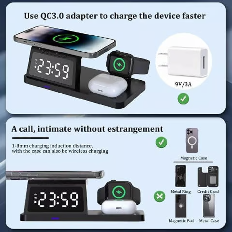 4-in-1 Fast-Charging Wireless Charging Station With Clock